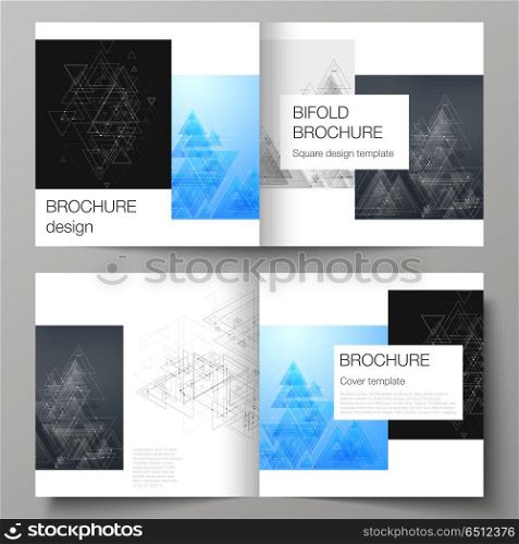The vector illustration of layout of two covers templates for square design bifold brochure, magazine, flyer. Polygonal background with triangles, connecting dots and lines. Connection structure.. The vector illustration of layout of two covers templates for square design bifold brochure, magazine, flyer. Polygonal background with triangles, connecting dots and lines. Connection structure
