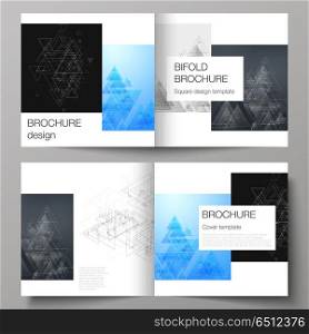 The vector illustration of layout of two covers templates for square design bifold brochure, magazine, flyer. Polygonal background with triangles, connecting dots and lines. Connection structure.. The vector illustration of layout of two covers templates for square design bifold brochure, magazine, flyer. Polygonal background with triangles, connecting dots and lines. Connection structure