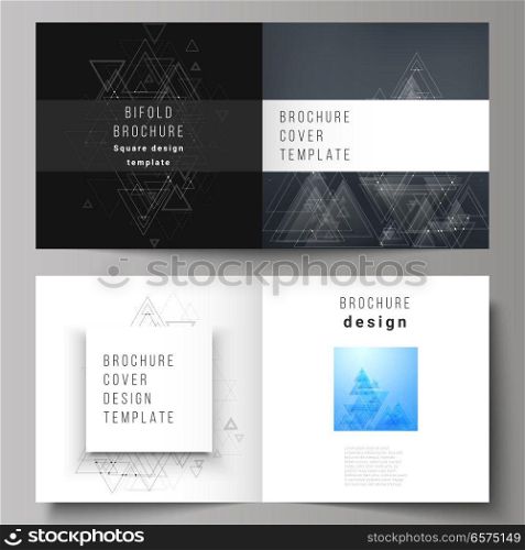 The vector illustration of layout of two covers templates for square design bifold brochure, magazine, flyer. Polygonal background with triangles, connecting dots and lines. Connection structure. The vector illustration of layout of two covers templates for square design bifold brochure, magazine, flyer. Polygonal background with triangles, connecting dots and lines. Connection structure.