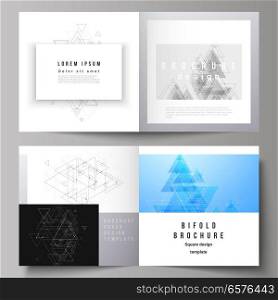 The vector illustration of layout of two covers templates for square design bifold brochure, magazine, flyer. Polygonal background with triangles, connecting dots and lines. Connection structure. The vector illustration of layout of two covers templates for square design bifold brochure, magazine, flyer. Polygonal background with triangles, connecting dots and lines. Connection structure.