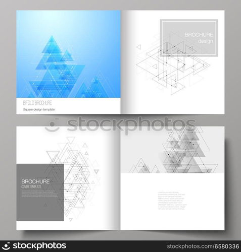 The vector illustration of layout of two covers templates for square design bifold brochure, magazine, flyer. Polygonal background with triangles, connecting dots and lines. Connection structure. The vector illustration of layout of two covers templates for square design bifold brochure, magazine, flyer. Polygonal background with triangles, connecting dots and lines. Connection structure.