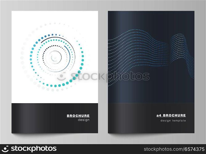 The vector illustration of the editable layout of A4 format cover mockups design templates with geometric background made from dots, circles for brochure, magazine, flyer, booklet, annual report. The vector illustration of the editable layout of A4 format cover mockups design templates with geometric background made from dots, circles for brochure, magazine, flyer, booklet, annual report.