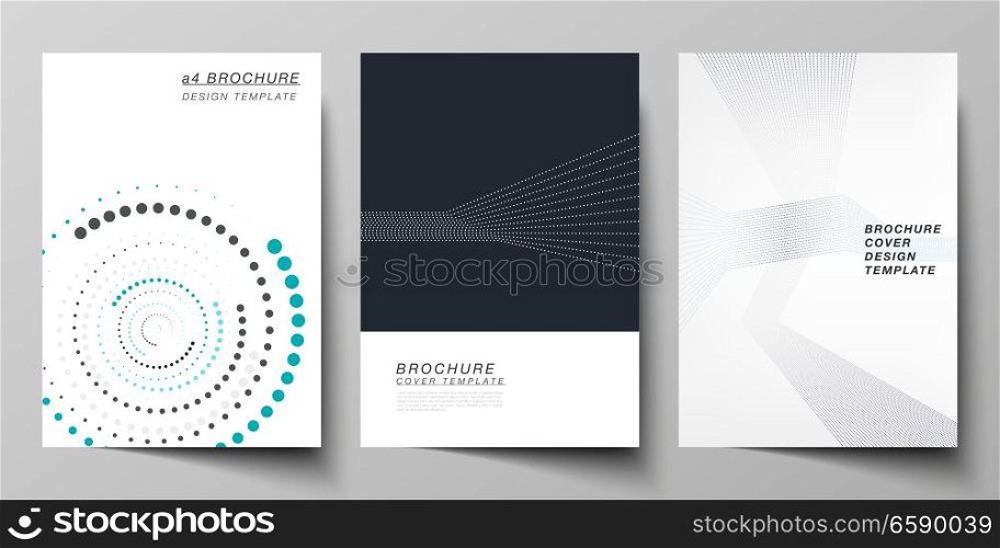 The vector illustration of the editable layout of A4 format cover mockups design templates with geometric background made from dots, circles for brochure, magazine, flyer, booklet, annual report. The vector illustration of the editable layout of A4 format cover mockups design templates with geometric background made from dots, circles for brochure, magazine, flyer, booklet, annual report.