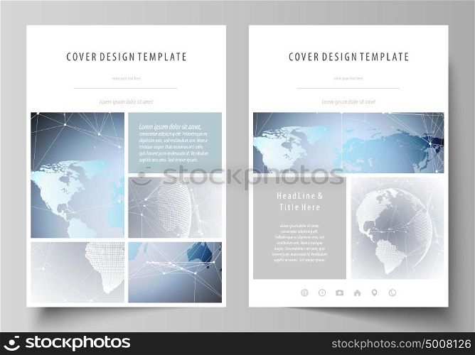 The vector illustration of the editable layout of A4 format covers design templates for brochure, magazine, flyer, booklet, report. Technology concept. Molecule structure, connecting background.. The vector illustration of the editable layout of A4 format covers design templates for brochure, magazine, flyer, booklet, report. Technology concept. Molecule structure, connecting background