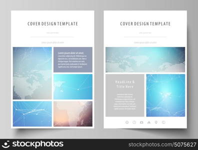 The vector illustration of the editable layout of A4 format covers design templates for brochure, magazine, flyer, booklet, report. Molecule structure. Science, technology concept. Polygonal design.. The vector illustration of the editable layout of A4 format covers design templates for brochure, magazine, flyer, booklet, report. Molecule structure. Science, technology concept. Polygonal design