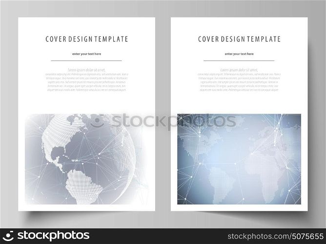 The vector illustration of the editable layout of A4 format covers design templates for brochure, magazine, flyer, booklet, report. Abstract futuristic network shapes. High tech background.. The vector illustration of the editable layout of A4 format covers design templates for brochure, magazine, flyer, booklet, report. Abstract futuristic network shapes. High tech background