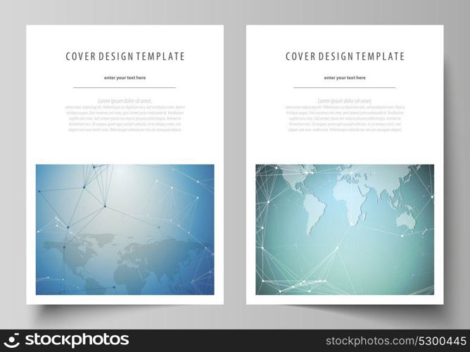 The vector illustration of the editable layout of A4 format covers design templates for brochure, magazine, flyer, booklet, report. Chemistry pattern, connecting lines and dots. Medical concept.. The vector illustration of the editable layout of A4 format covers design templates for brochure, magazine, flyer, booklet, report. Chemistry pattern, connecting lines and dots. Medical concept