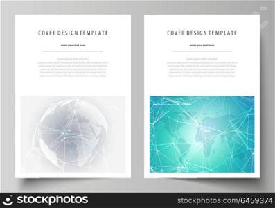The vector illustration of the editable layout of A4 format covers design templates for brochure, magazine, flyer, booklet, report. Chemistry pattern. Molecule structure. Medical, science background.. The vector illustration of the editable layout of A4 format covers design templates for brochure, magazine, flyer, booklet, report. Chemistry pattern. Molecule structure. Medical, science background