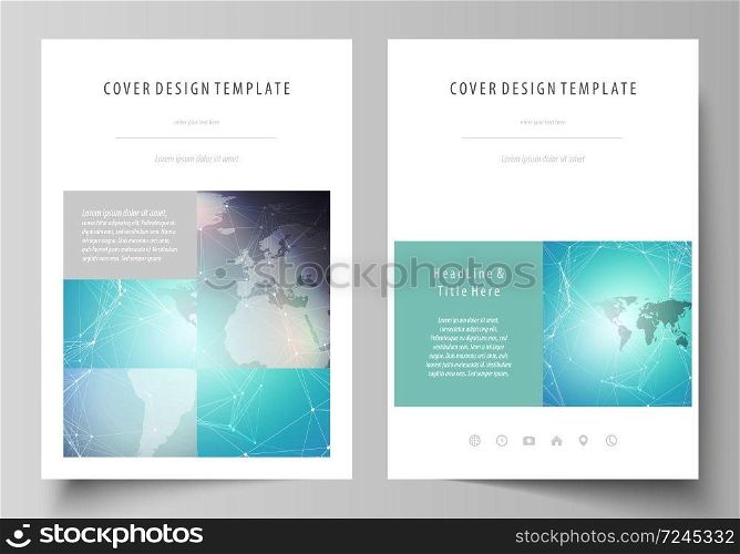The vector illustration of the editable layout of A4 format covers design templates for brochure, magazine, flyer, booklet, report. Molecule structure, connecting lines and dots. Technology concept. The vector illustration of the editable layout of A4 format covers design templates for brochure, magazine, flyer, booklet, report. Molecule structure, connecting lines and dots. Technology concept.