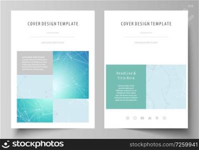 The vector illustration of the editable layout of A4 format covers design templates for brochure, magazine, flyer, booklet, report. Futuristic high tech background, dig data technology concept. The vector illustration of the editable layout of A4 format covers design templates for brochure, magazine, flyer, booklet, report. Futuristic high tech background, dig data technology concept.