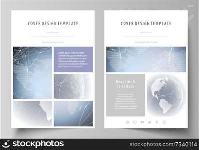 The vector illustration of the editable layout of A4 format covers design templates for brochure, magazine, flyer, booklet, report. Abstract futuristic network shapes. High tech background. The vector illustration of the editable layout of A4 format covers design templates for brochure, magazine, flyer, booklet, report. Abstract futuristic network shapes. High tech background.