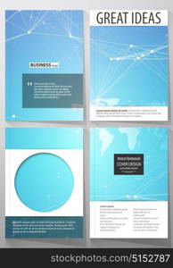 The vector illustration of the editable layout of four A4 format covers with the circle design templates for brochure, magazine, flyer. Abstract global design. Chemistry pattern, molecule structure.. The vector illustration of the editable layout of four A4 format covers with the circle design templates for brochure, magazine, flyer. Abstract global design. Chemistry pattern, molecule structure