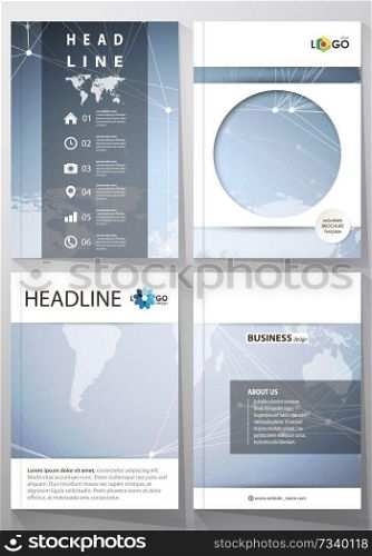The vector illustration of the editable layout of four A4 format covers with the circle design templates for brochure, magazine, flyer. Polygonal texture. Global connections, futuristic geometric concept.. The vector illustration of editable layout of four A4 format covers with the circle design templates for brochure, magazine, flyer. Polygonal texture. Global connections, futuristic geometric concept.