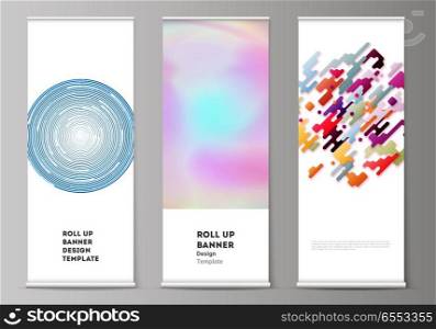 The vector illustration of the editable layout of roll up banner stands, vertical flyers, flags design business templates. Abstract colorful geometric backgrounds in minimalistic design to choose from.. The vector illustration of the editable layout of roll up banner stands, vertical flyers, flags design business templates. Abstract colorful geometric backgrounds in minimalistic design to choose from