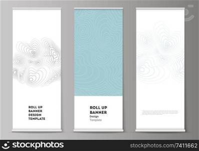 The vector illustration of the editable layout of roll up banner stands, vertical flyers, flags design business templates. Topographic contour map, abstract monochrome background. The vector illustration of the editable layout of roll up banner stands, vertical flyers, flags design business templates. Topographic contour map, abstract monochrome background.