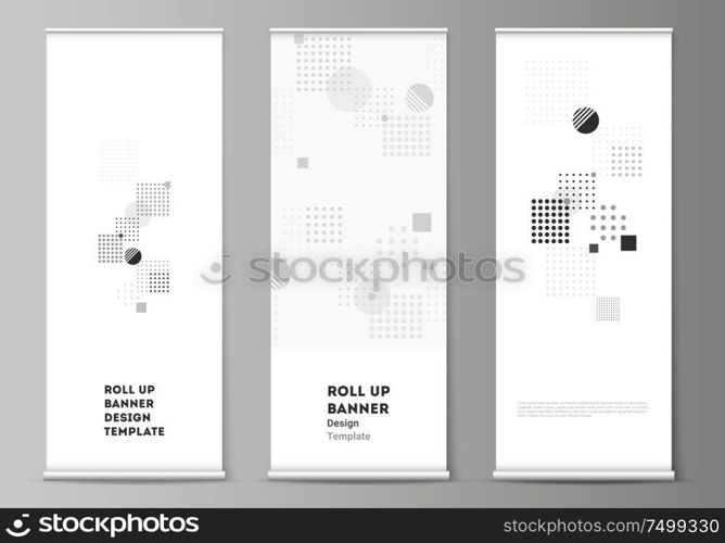 The vector illustration of the editable layout of roll up banner stands, vertical flyers, flags design business templates. Abstract vector background with fluid geometric shapes. The vector illustration of the editable layout of roll up banner stands, vertical flyers, flags design business templates. Abstract vector background with fluid geometric shapes.