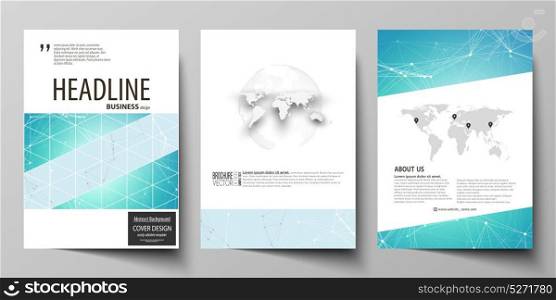 The vector illustration of the editable layout of three A4 format modern covers design templates for brochure, magazine, flyer, booklet. Futuristic high tech background, dig data technology concept.. The vector illustration of the editable layout of three A4 format modern covers design templates for brochure, magazine, flyer, booklet. Futuristic high tech background, dig data technology concept