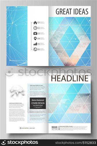 The vector illustration of the editable layout of two A4 format modern cover mockups design templates for brochure, magazine, flyer. Molecule structure. Science, technology concept. Polygonal design.. The vector illustration of the editable layout of two A4 format modern cover mockups design templates for brochure, magazine, flyer. Molecule structure. Science, technology concept. Polygonal design