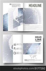 The vector illustration of the editable layout of two A4 format modern cover mockups design templates for brochure, flyer, booklet. Abstract futuristic network shapes. High tech background.. The vector illustration of the editable layout of two A4 format modern cover mockups design templates for brochure, flyer, booklet. Abstract futuristic network shapes. High tech background