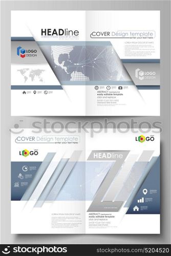 The vector illustration of the editable layout of two A4 format modern cover mockups design templates for brochure, flyer, report. Abstract futuristic network shapes. High tech background.. The vector illustration of the editable layout of two A4 format modern cover mockups design templates for brochure, flyer, report. Abstract futuristic network shapes. High tech background