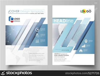 The vector illustration of the editable layout of two A4 format modern covers design templates for brochure, magazine, flyer, report. Abstract futuristic network shapes. High tech background.. The vector illustration of the editable layout of two A4 format modern covers design templates for brochure, magazine, flyer, report. Abstract futuristic network shapes. High tech background