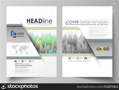 The vector illustration of the editable layout of two A4 format modern covers design templates for brochure, magazine, flyer, report. Rows of colored diagram with peaks of different height.. The vector illustration of the editable layout of two A4 format modern covers design templates for brochure, magazine, flyer, report. Rows of colored diagram with peaks of different height