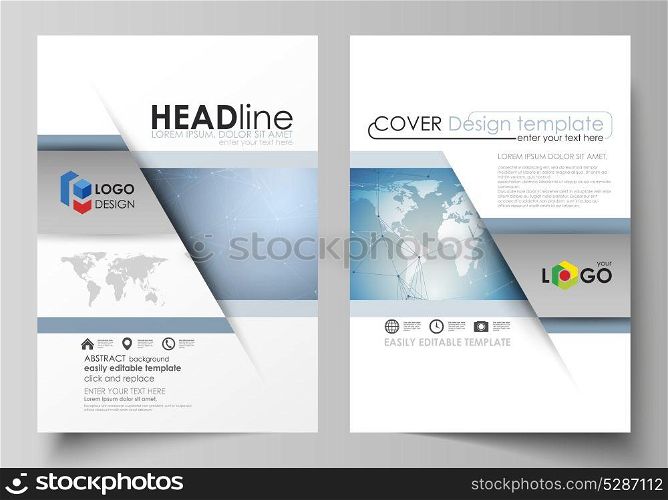 The vector illustration of the editable layout of two A4 format modern covers design templates for brochure, magazine, flyer, report. Scientific medical DNA research. Science or medical concept.. The vector illustration of the editable layout of two A4 format modern covers design templates for brochure, magazine, flyer, report. Scientific medical DNA research. Science or medical concept