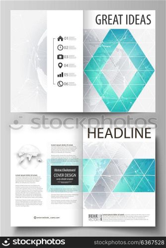 The vector illustration of the editable layout of two A4 format modern cover mockups design templates for brochure, magazine, flyer. Chemistry pattern. Molecule structure. Medical, science background.. The vector illustration of the editable layout of two A4 format modern cover mockups design templates for brochure, magazine, flyer. Chemistry pattern. Molecule structure. Medical, science background