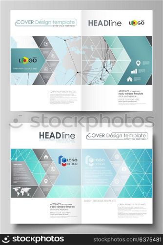 The vector illustration of the editable layout of two A4 format modern cover mockups design templates for brochure, magazine, flyer. Futuristic high tech background, dig data technology concept.. The vector illustration of the editable layout of two A4 format modern cover mockups design templates for brochure, magazine, flyer. Futuristic high tech background, dig data technology concept
