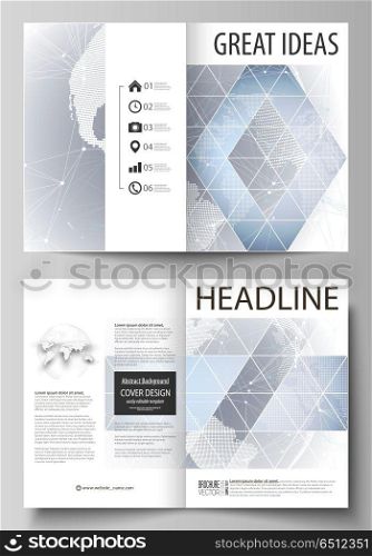 The vector illustration of the editable layout of two A4 format modern cover mockups design templates for brochure, magazine, flyer. Abstract futuristic network shapes. High tech background.. The vector illustration of the editable layout of two A4 format modern cover mockups design templates for brochure, magazine, flyer. Abstract futuristic network shapes. High tech background