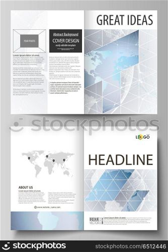 The vector illustration of the editable layout of two A4 format modern cover mockups design templates for brochure, flyer, booklet. Technology concept. Molecule structure, connecting background.. The vector illustration of the editable layout of two A4 format modern cover mockups design templates for brochure, flyer, booklet. Technology concept. Molecule structure, connecting background