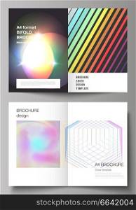 The vector illustration of the editable layout of two A4 format modern cover mockups design templates for bifold brochure, magazine, flyer, booklet, annual report. Abstract colorful geometric backgrounds in minimalistic design to choose from. Vector illustration of layout of two A4 format modern cover mockups design templates for bifold brochure, magazine, flyer. Abstract colorful geometric backgrounds in minimalistic design to choose from