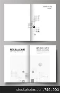 The vector illustration of the editable layout of two A4 format modern cover mockups design templates for bifold brochure, magazine, flyer, booklet, annual report. Abstract vector background with fluid geometric shapes. The vector illustration of the editable layout of two A4 format modern cover mockups design templates for bifold brochure, magazine, flyer, booklet, annual report. Abstract vector background with fluid geometric shapes.
