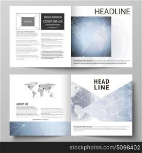 The vector illustration of the editable layout of two covers templates for square design bi fold brochure, magazine, flyer, booklet. Abstract futuristic network shapes. High tech background.. The vector illustration of the editable layout of two covers templates for square design bi fold brochure, magazine, flyer, booklet. Abstract futuristic network shapes. High tech background