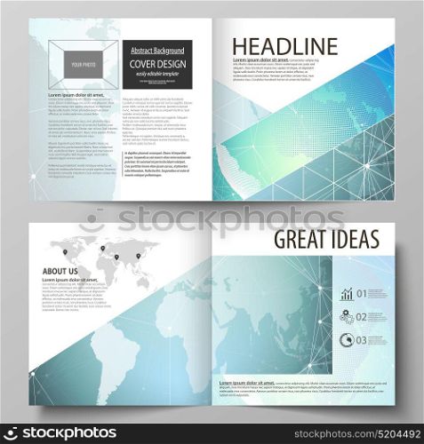 The vector illustration of the editable layout of two covers templates for square design bi fold brochure, magazine, flyer, booklet. Chemistry pattern, molecule structure, geometric design background.. The vector illustration of the editable layout of two covers templates for square design bi fold brochure, magazine, flyer, booklet. Chemistry pattern, molecule structure, geometric design background