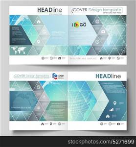 The vector illustration of the editable layout of two covers templates for square design bi fold brochure, magazine, flyer, booklet. Chemistry pattern, molecule structure, geometric design background.. The vector illustration of the editable layout of two covers templates for square design bi fold brochure, magazine, flyer, booklet. Chemistry pattern, molecule structure, geometric design background