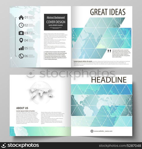 The vector illustration of the editable layout of two covers templates for square design bi fold brochure, magazine, flyer, booklet. Chemistry pattern, molecule structure, geometric design background.. The vector illustration of the editable layout of two covers templates for square design bi fold brochure, magazine, flyer, booklet. Chemistry pattern, molecule structure, geometric design background