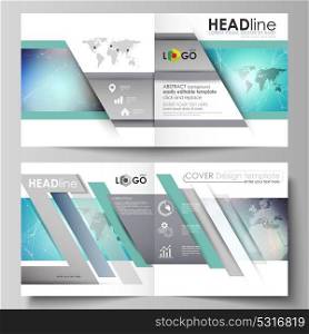 The vector illustration of the editable layout of two covers templates for square design bi fold brochure, magazine, flyer, booklet. Molecule structure, connecting lines and dots. Technology concept.. The vector illustration of the editable layout of two covers templates for square design bi fold brochure, magazine, flyer, booklet. Molecule structure, connecting lines and dots. Technology concept
