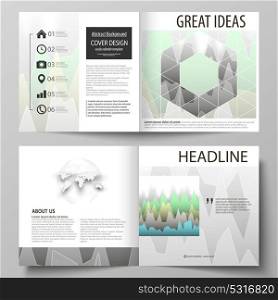 The vector illustration of the editable layout of two covers templates for square design bi fold brochure, magazine, flyer, booklet. Rows of colored diagram with peaks of different height.. The vector illustration of the editable layout of two covers templates for square design bi fold brochure, magazine, flyer, booklet. Rows of colored diagram with peaks of different height