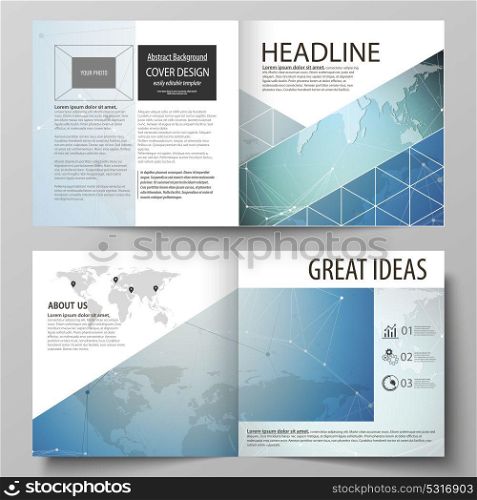 The vector illustration of the editable layout of two covers templates for square design bi fold brochure, magazine, flyer, booklet. Chemistry pattern, connecting lines and dots. Medical concept.. The vector illustration of the editable layout of two covers templates for square design bi fold brochure, magazine, flyer, booklet. Chemistry pattern, connecting lines and dots. Medical concept
