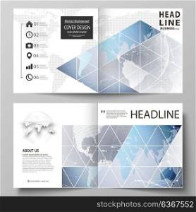 The vector illustration of the editable layout of two covers templates for square design bi fold brochure, magazine, flyer, booklet. Technology concept. Molecule structure, connecting background.. The vector illustration of the editable layout of two covers templates for square design bi fold brochure, magazine, flyer, booklet. Technology concept. Molecule structure, connecting background