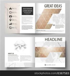 The vector illustration of the editable layout of two covers templates for square design bi fold brochure, magazine, flyer, booklet. Global network connections, technology background with world map.. The vector illustration of the editable layout of two covers templates for square design bi fold brochure, magazine, flyer, booklet. Global network connections, technology background with world map