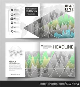 The vector illustration of the editable layout of two covers templates for square design bi fold brochure, magazine, flyer, booklet. Rows of colored diagram with peaks of different height.. The vector illustration of the editable layout of two covers templates for square design bi fold brochure, magazine, flyer, booklet. Rows of colored diagram with peaks of different height