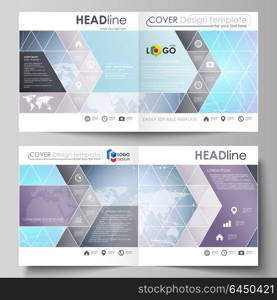 The vector illustration of the editable layout of two covers templates for square design bi fold brochure, magazine, flyer, booklet. Polygonal texture. Global connections, futuristic geometric concept. The vector illustration of the editable layout of two covers templates for square design bi fold brochure, magazine, flyer, booklet. Polygonal texture. Global connections, futuristic geometric concept.