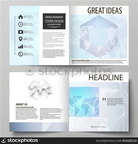 The vector illustration of the editable layout of two covers templates for square design bi fold brochure, magazine, flyer, booklet. Polygonal texture. Global connections, futuristic geometric concept. The vector illustration of the editable layout of two covers templates for square design bi fold brochure, magazine, flyer, booklet. Polygonal texture. Global connections, futuristic geometric concept.