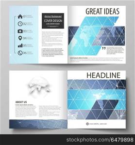 The vector illustration of the editable layout of two covers templates for square design bi fold brochure, magazine, flyer, booklet. Abstract global design. Chemistry pattern, molecule structure.. The vector illustration of the editable layout of two covers templates for square design bi fold brochure, magazine, flyer, booklet. Abstract global design. Chemistry pattern, molecule structure