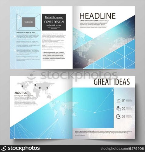 The vector illustration of the editable layout of two covers templates for square design bi fold brochure, magazine, flyer, booklet. Molecule structure. Science, technology concept. Polygonal design.. The vector illustration of the editable layout of two covers templates for square design bi fold brochure, magazine, flyer, booklet. Molecule structure. Science, technology concept. Polygonal design