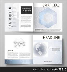 The vector illustration of the editable layout of two covers templates for square design bi fold brochure, magazine, flyer, booklet. Abstract futuristic network shapes. High tech background.. The vector illustration of the editable layout of two covers templates for square design bi fold brochure, magazine, flyer, booklet. Abstract futuristic network shapes. High tech background
