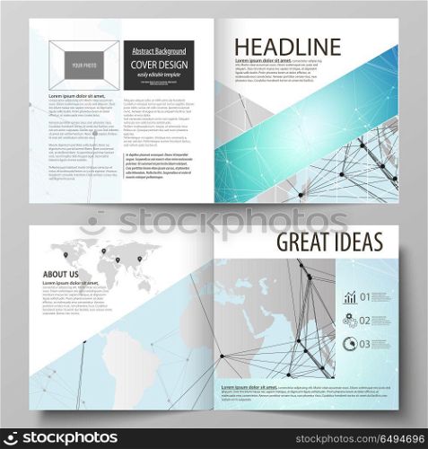 The vector illustration of the editable layout of two covers templates for square design bi fold brochure, magazine, flyer, booklet. Futuristic high tech background, dig data technology concept.. The vector illustration of the editable layout of two covers templates for square design bi fold brochure, magazine, flyer, booklet. Futuristic high tech background, dig data technology concept