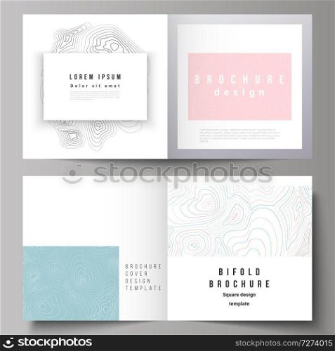 The vector illustration of the editable layout of two covers templates for square design bifold brochure, magazine, flyer, booklet. Topographic contour map, abstract monochrome background. The vector illustration of the editable layout of two covers templates for square design bifold brochure, magazine, flyer, booklet. Topographic contour map, abstract monochrome background.
